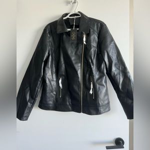XXL black faux leather biker jacket.